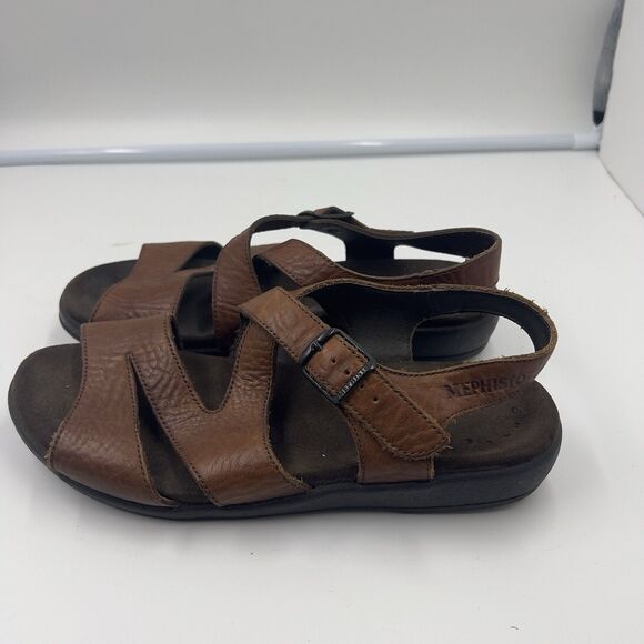 Mephisto Textured Brown Leather Straps Open Toe Sandals Women’s EU 38 US Size 6 - Picture 1 of 7